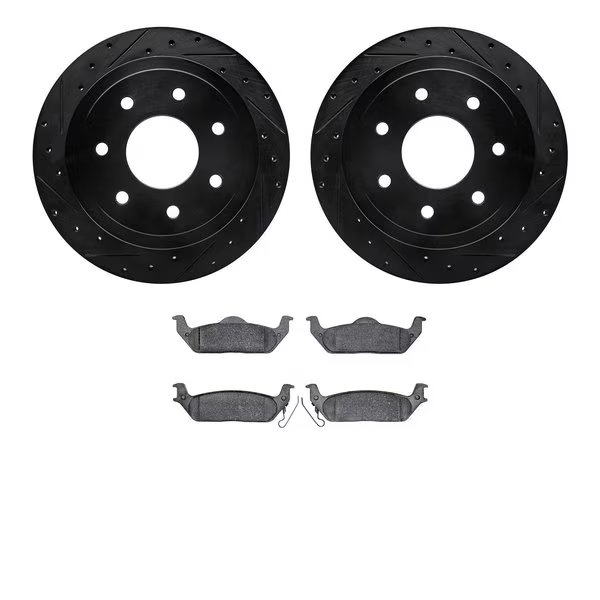 8202-99183, Rotors-Drilled and Slotted-Black with Heavy Duty Brake Pads, SilverGeospec Coated, , Dynamic Friction Co, Mfr#: 8202-99183